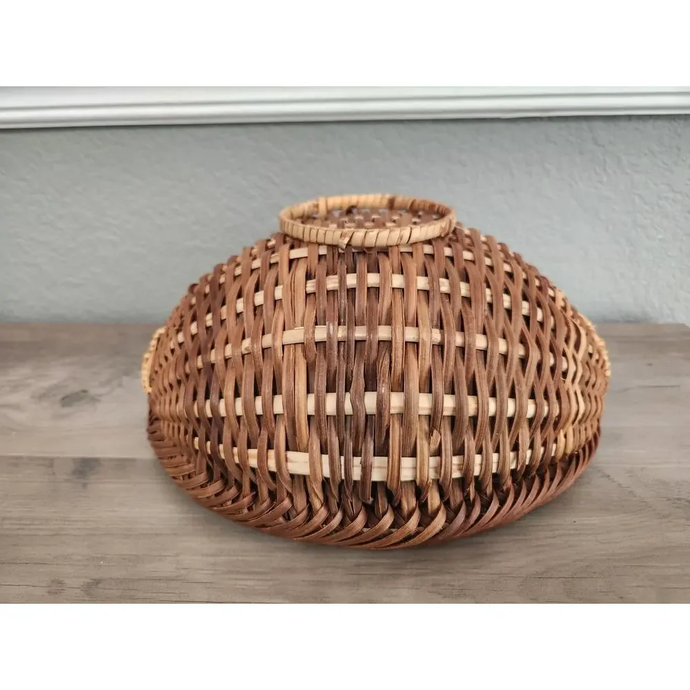 Handwoven Footed Oval Round Basket Natural Wicker Rustic Farmhouse Decor 12 Inch